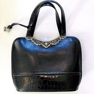 Vintage BRIGHTON Black Structured Leather Handbag Shoulder Bag Medium